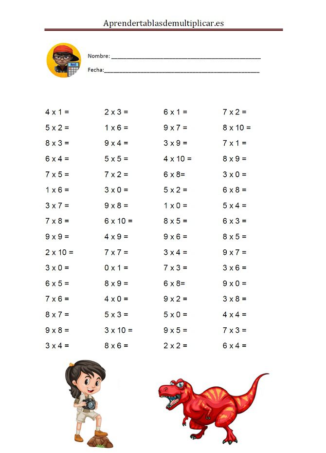 ejercicios tablas de multiplicar del 1 al 10