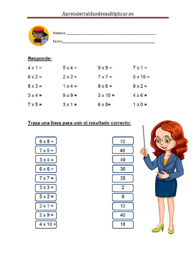 ejercicios tablas de multiplicar del 1 al 10