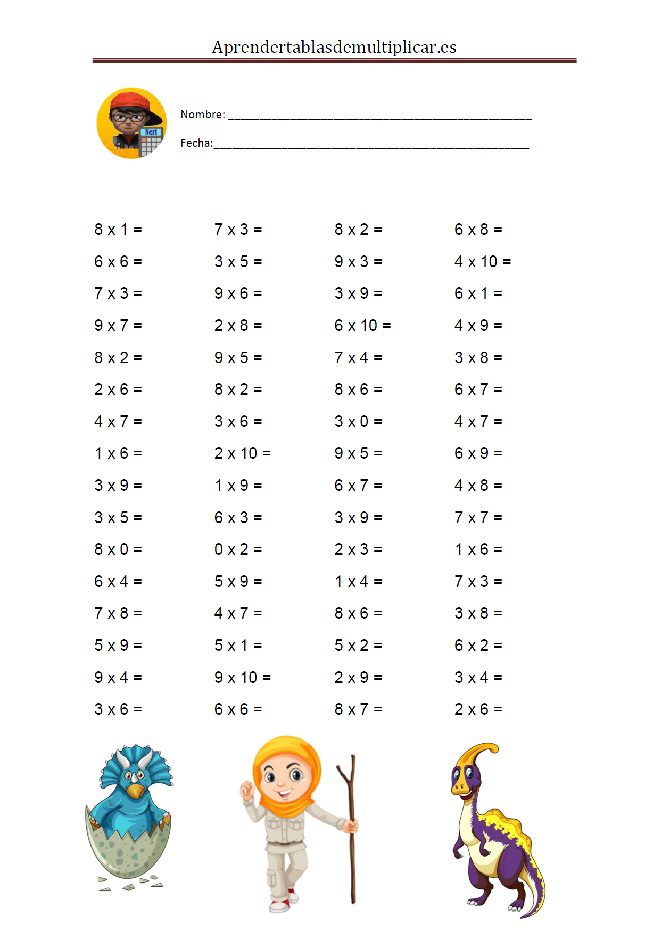 ejercicios tablas de multiplicar del 1 al 10