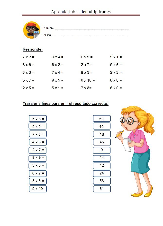 ejercicios tablas de multiplicar del 1 al 10