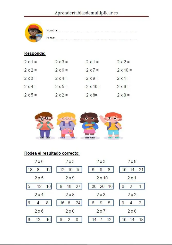 fichas tabla del 2 para imprimir