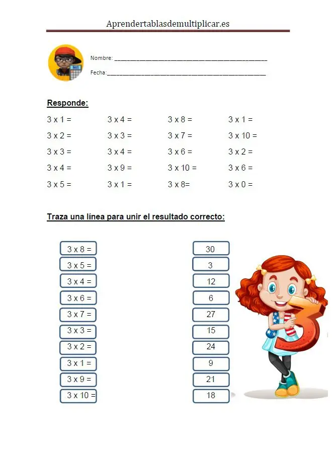 ficha del 3 para imprimir