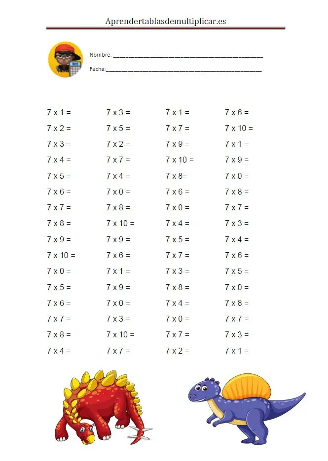 Imprimir tablas de multiplicar del 7