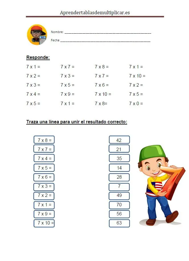 Imprimir tablas de multiplicar del 7