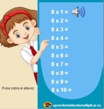 aprender tablas de multiplicar del 8 con voz