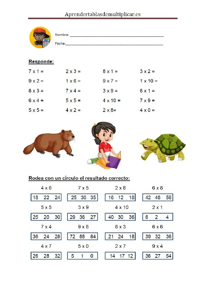 ejercicios tablas de multiplicar del 1 al 10