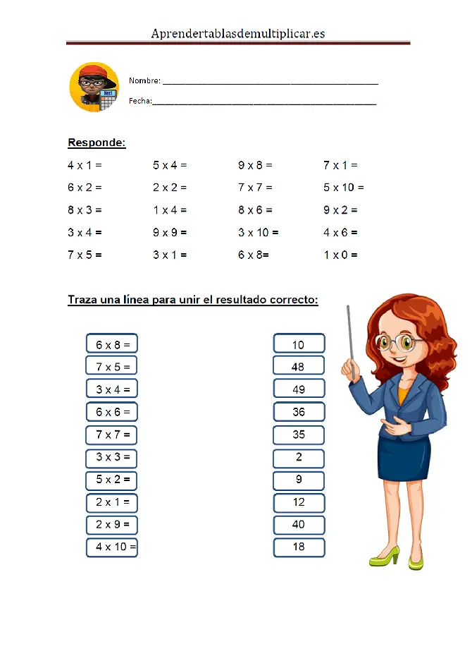 ejercicios tablas de multiplicar del 1 al 10