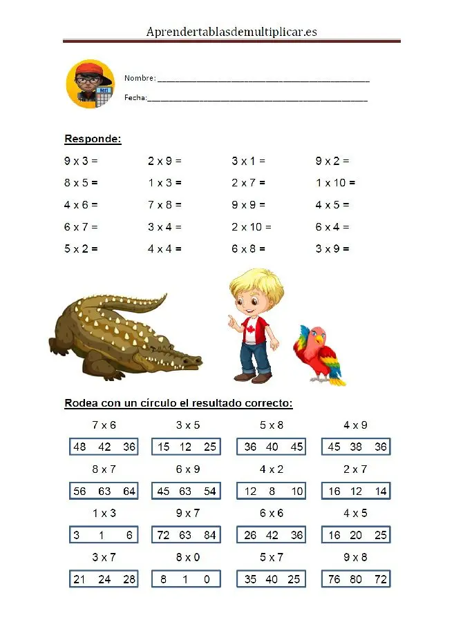 ejercicios tablas de multiplicar del 1 al 10